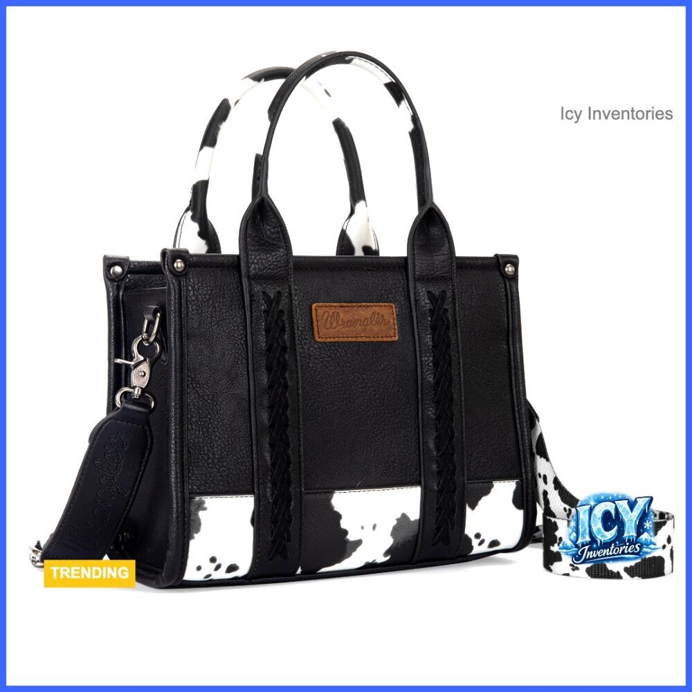 Western Cow Print Tote Bag with Top Handle and Crossbody Strap